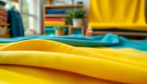 Katoen stoffen in verschillende kleuren en patronen vormen een levendige presentatie.