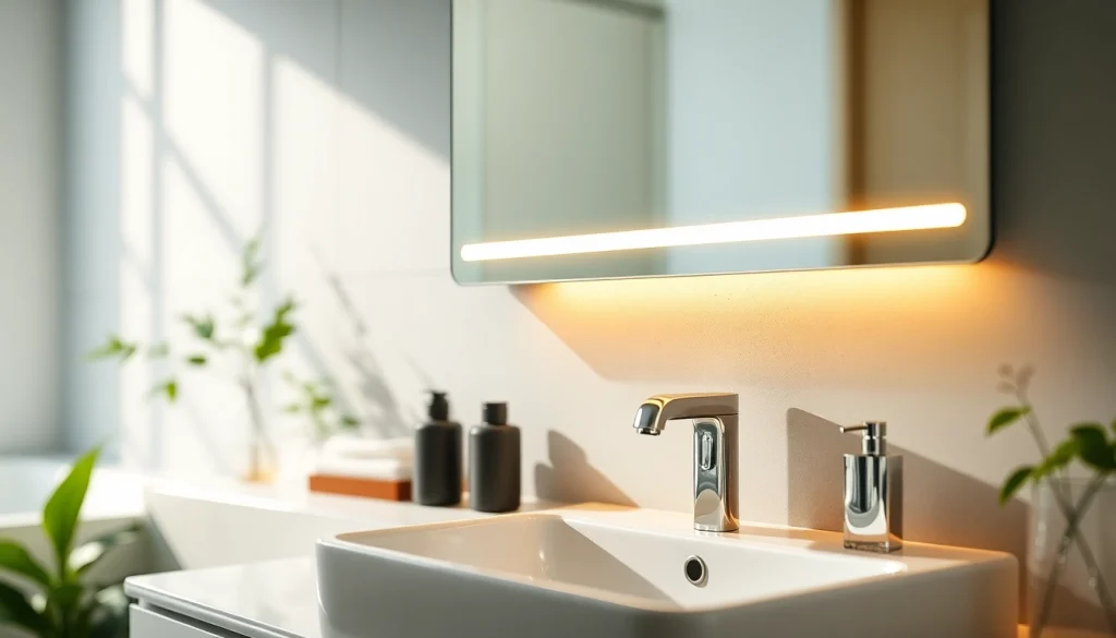 Erleben Sie den eleganten spiegelschrank led mit harmonischem Licht im modernen Badezimmer.