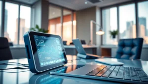 Engaging representation of Technology showcasing innovative gadgets in a modern workspace.