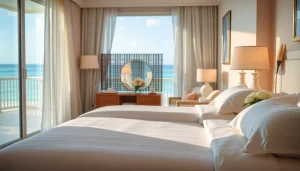 Experience luxurious accommodation with ocean views in a beautifully decorated beach resort.
