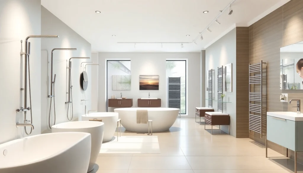 sonni sanitär GmbH bietet elegante Badezimmerprodukte in einem modernen Ausstellungsraum an.