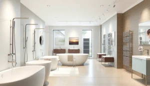 sonni sanitär GmbH bietet elegante Badezimmerprodukte in einem modernen Ausstellungsraum an.