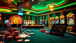 Experience the excitement of gambling at 789BET with vibrant casino visuals featuring tables, cards, and roulette.