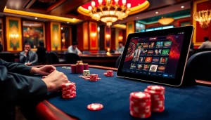 Engaged players at UU 88 poker table showcase excitement in a luxurious casino environment.