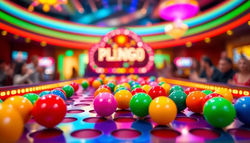 Permainan situs plinko dengan bola berwarna-warni jatuh di papan Plinko yang menarik.