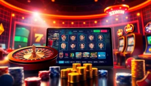 An engaging online casino scene featuring 32win com đăng nhập with vibrant gaming elements and a luxurious atmosphere.