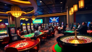 Join the thrilling gaming experience at Hi88 with colorful slot machines and poker tables.