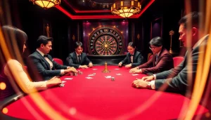 Players enjoying a thrilling poker game at VN168 casino table with professional ambiance.