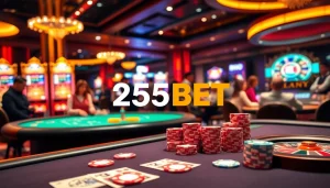 Excited players engaged in games at a luxury casino scene highlighting 255BET.