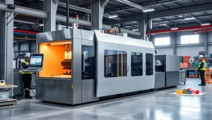 State-of-the-art plastic injection molding machine in action, showcasing advanced technology and efficiency.