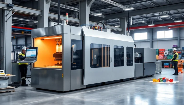 State-of-the-art plastic injection molding machine in action, showcasing advanced technology and efficiency.