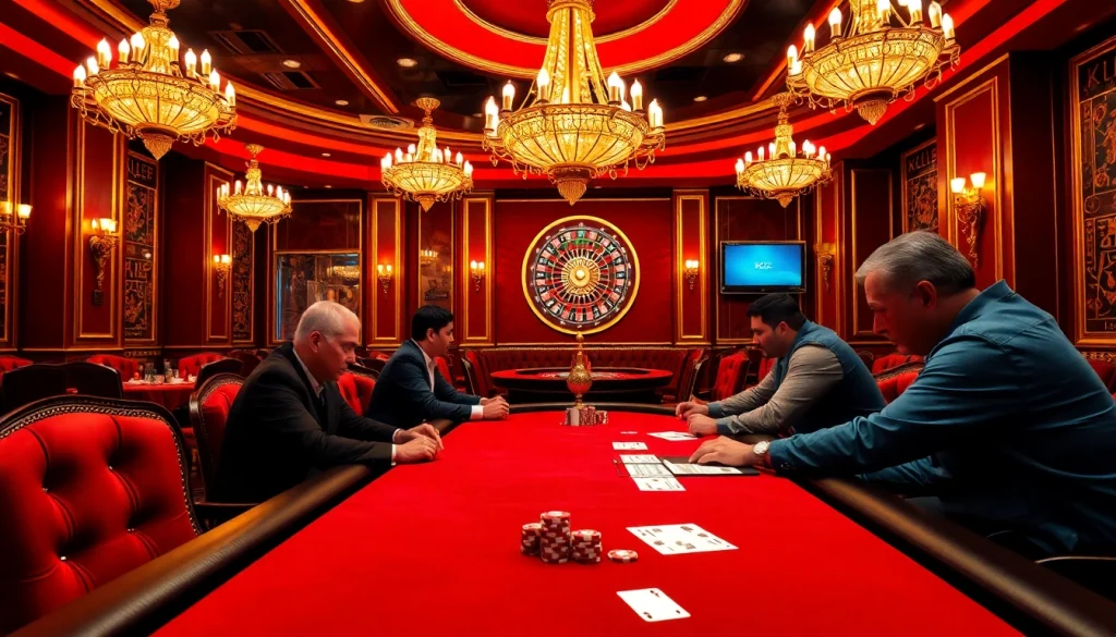 KJC poker players engaging in high-stakes gaming at a luxury casino table.