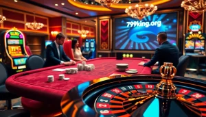 Captivating gambling scene showcasing 79king org poker players at an elegant casino table.