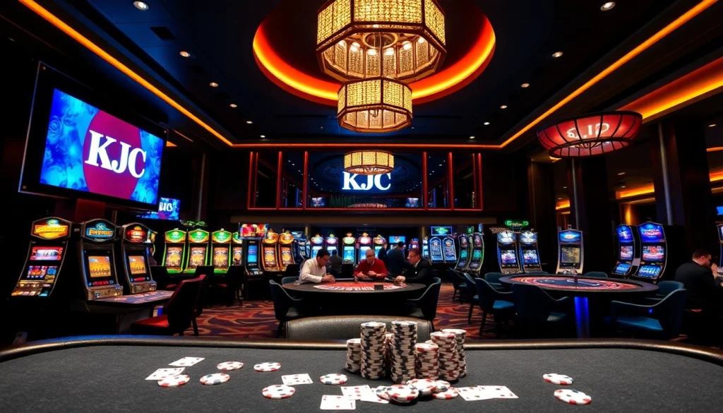 KJC casino showcases vibrant gaming tables and excitement in a luxurious setting.