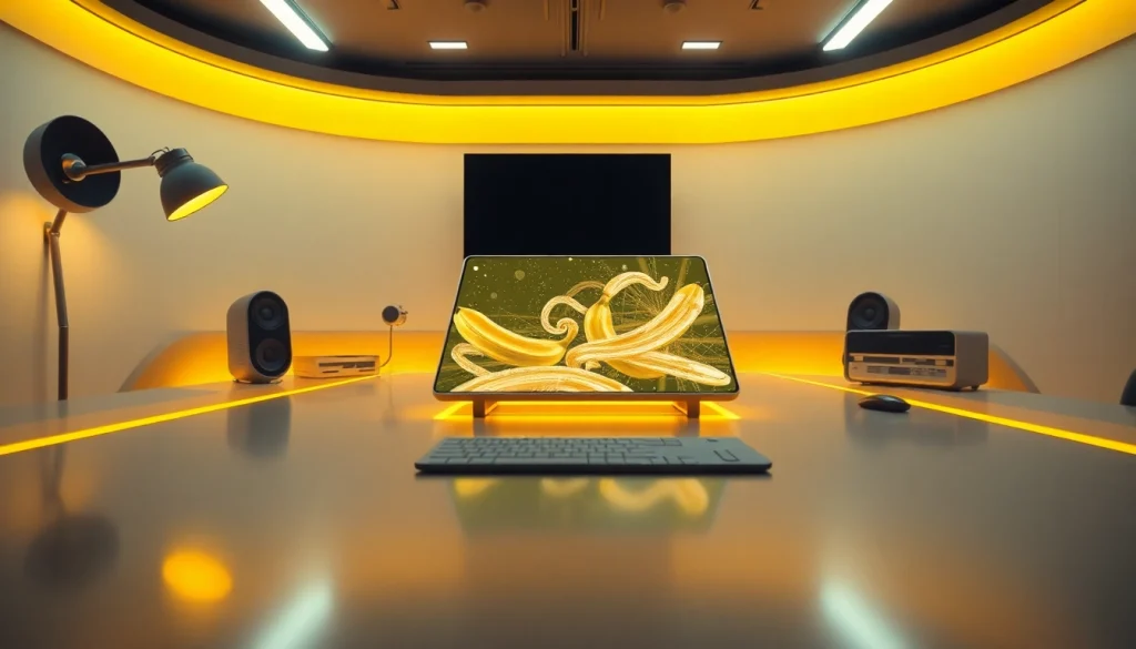 Futuristic AI workspace highlighting the features of nano banana 2 image generation technology.