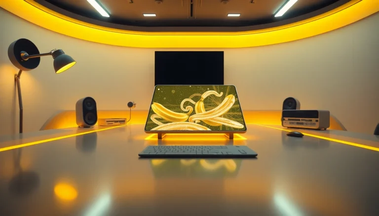 Futuristic AI workspace highlighting the features of nano banana 2 image generation technology.