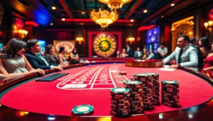 Players enjoying baccarat at https://www.6rwin55.com/, capturing the thrill of high-stakes casino action.