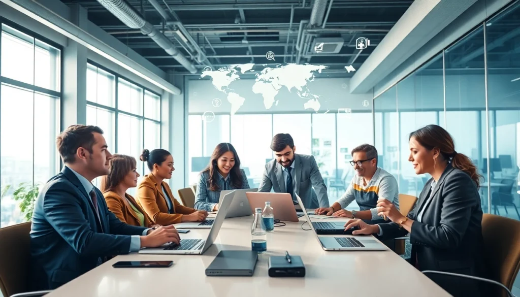 Experience global communication through the helloworld官网 in a modern office setting.