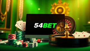 Experience the thrill of online gambling with the 54BET Download showcasing casino tables and vibrant gameplay.