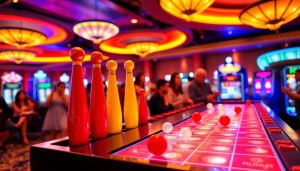 Permainan slot plinko menarik dengan papan Plinko berwarna cerah dan bola melompat.