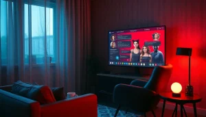 Engaging sex chat AI interaction scene in a cozy room with modern decor.