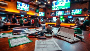 Engaged bettors enjoying online sports betting Oklahoma in a lively sports bar environment.
