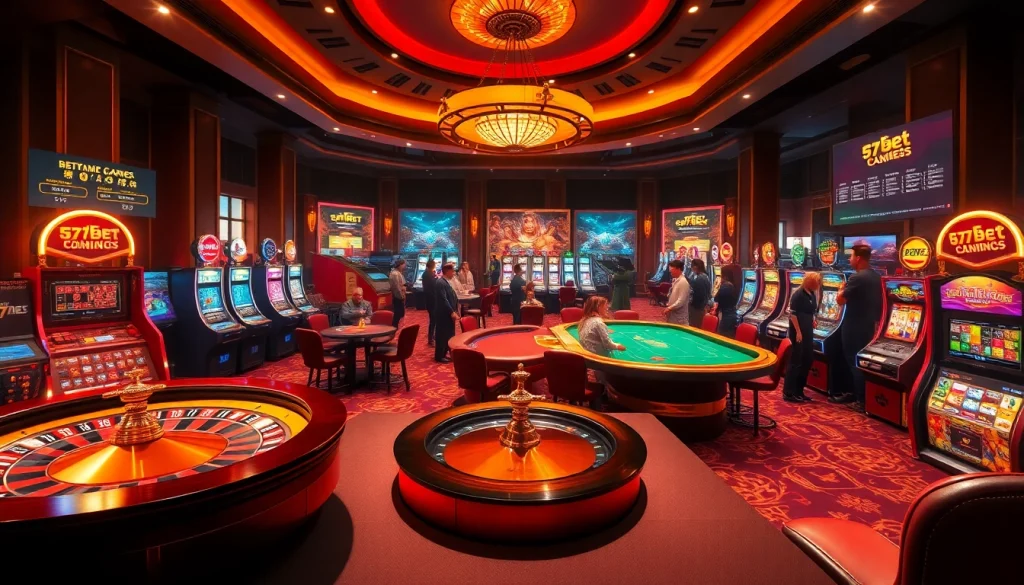 67bet Download: Exciting online casino scene showcasing vibrant slot machines and engaging poker tables.