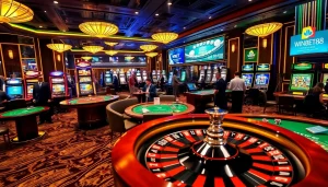 Exciting casino gaming experience showcasing WINBET88 with poker chips and roulette wheel.