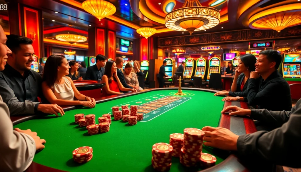 Experience thrilling gameplay at u888 with a vibrant casino scene featuring poker chips and roulette.