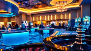 Vibrant scene of Canada online casinos featuring players at gaming tables.