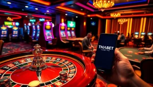Players enjoying a dynamic gambling experience at https://tha-bet.pro/ with vibrant casino elements.