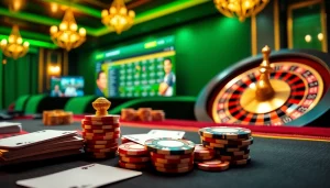 Experience crickex casino excitement with vibrant poker tables, chips, and roulette wheels.