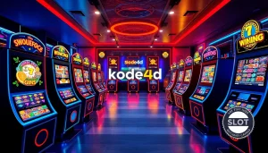 Kode4d slot gaming interface showcasing vibrant slot machines and user testimonials in an exciting atmosphere.