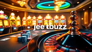 Engaging scene of Jeetbuzz casino betting with vibrant poker chips and spinning roulette.