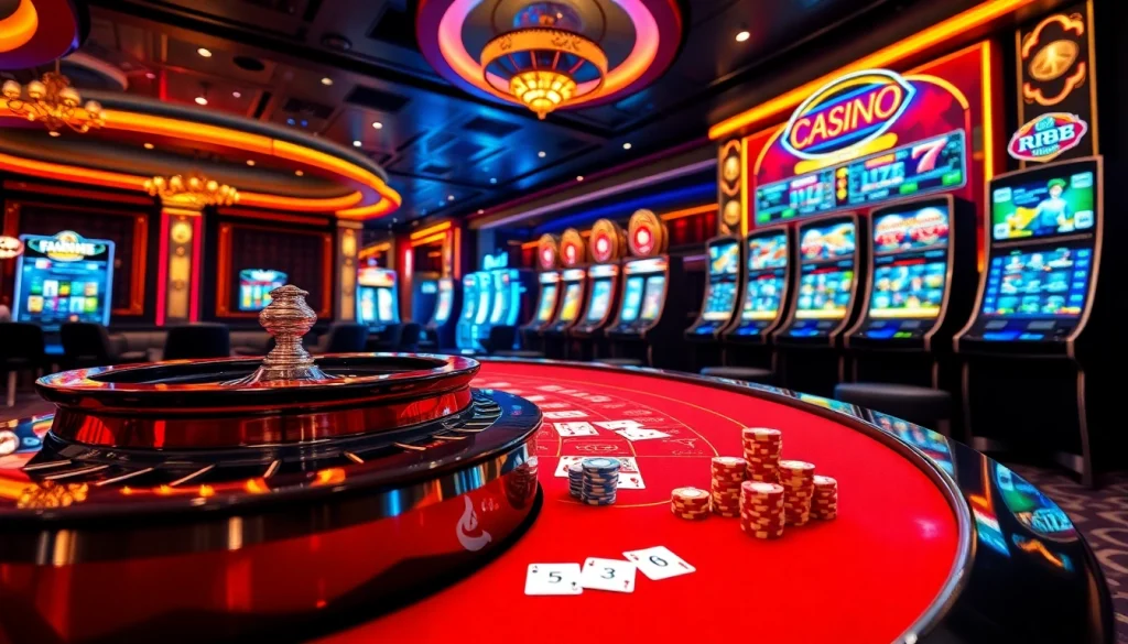 RR88 players enjoying a thrilling casino experience with vibrant games and tables.