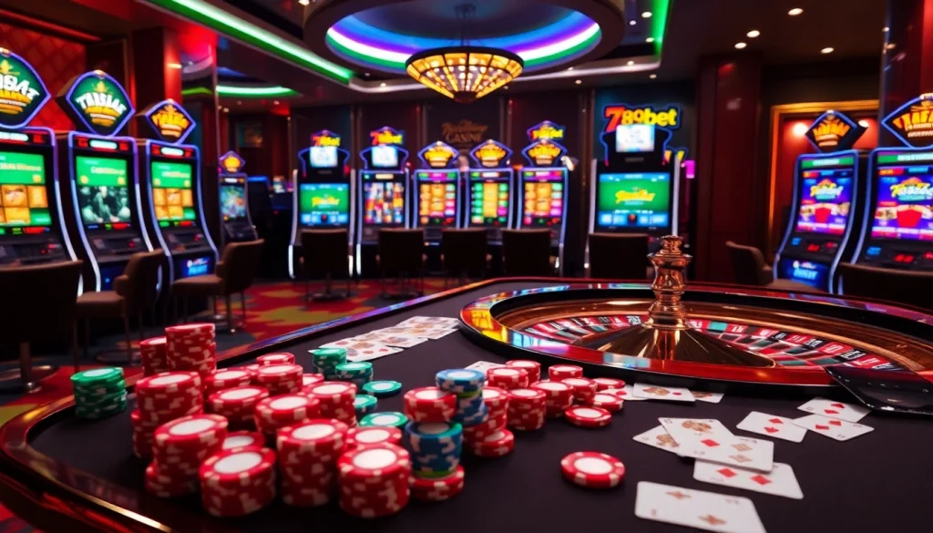 Engaging scene showcasing 789bet link mới at a luxurious casino table with cards and chips.