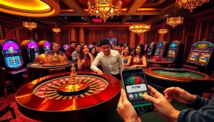 Play exciting games at Fly88 casino with high-stakes poker tables and vibrant slot machines.