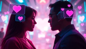 Engaging AI chat interface illustrating sex ai chat with vibrant colors and romantic elements.
