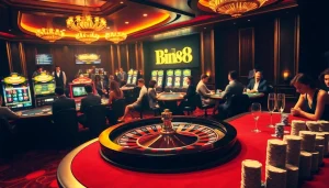 Players enjoying high-stakes games at Bin88 casino's luxurious roulette table.