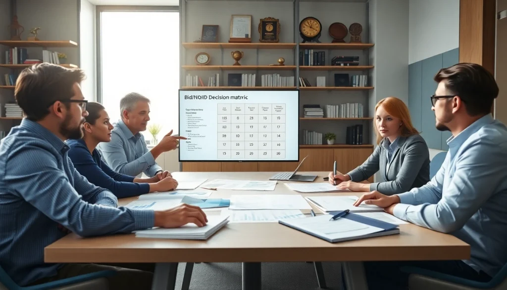 Evaluate Bid-No-Bid Analysis during a professional project review meeting with a decision matrix.