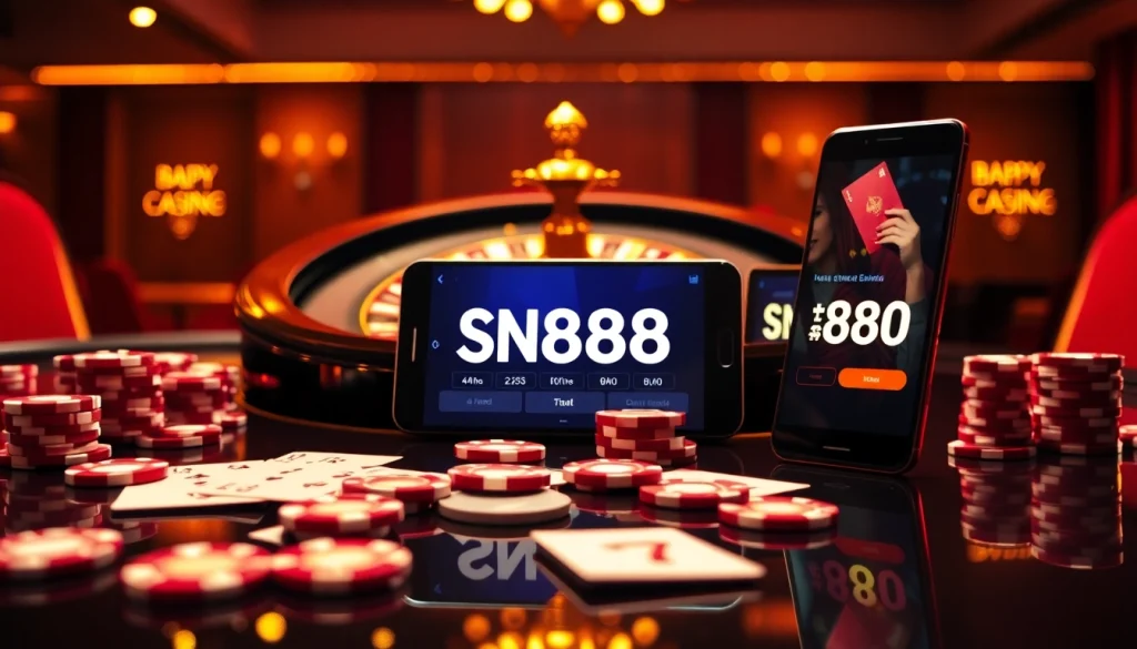 Experience a thrilling moment with SN888 Download as chips stack high at an elegant casino table.