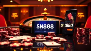 Experience a thrilling moment with SN888 Download as chips stack high at an elegant casino table.