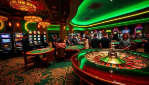 Engaging scene of players at a casino table showcasing luck8's thrilling gambling experience.