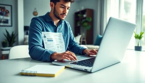 Create a standout resume using our user-friendly Resume Builder in a bright home office.