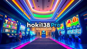 Exciting gaming scene featuring hoki138 pro logo and vibrant digital slot games.