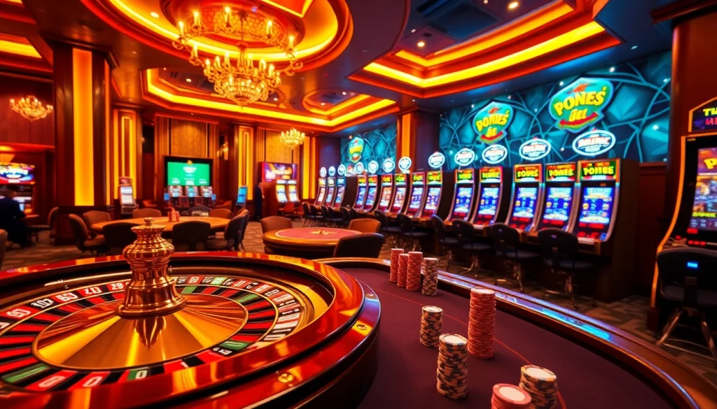 Engage in thrilling casino games at https://xx88vt.com/ with a vibrant roulette wheel and poker table setting.