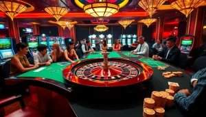 Exciting casino scene at Fun88 with players engaged in poker and roulette games.