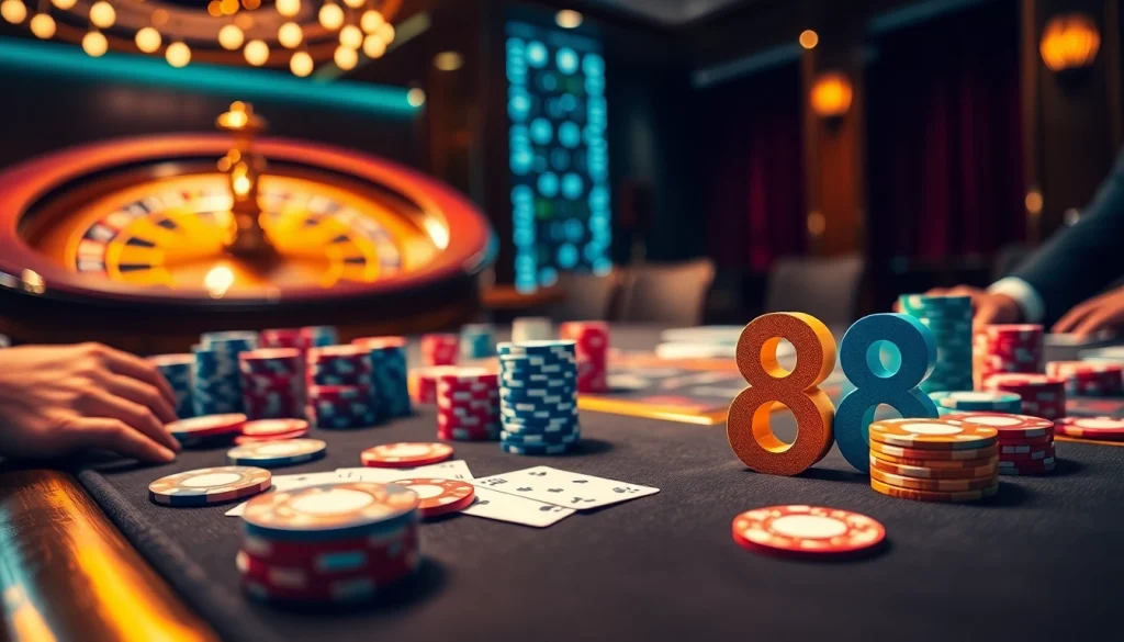 Players betting at a luxurious casino poker table with 88i branding visible.