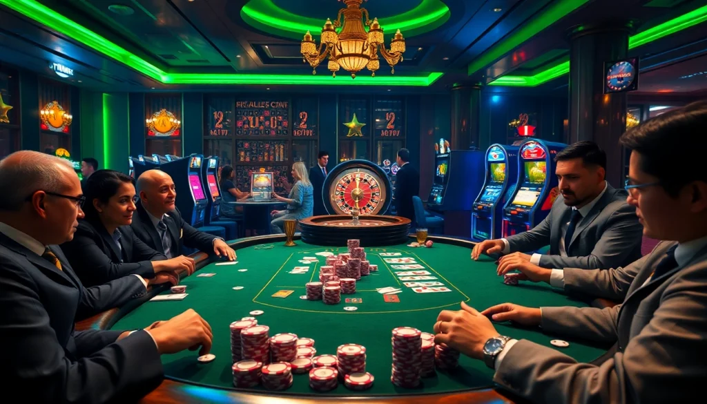 A thrilling poker game scene with professionals and colorful chips, alluding to lk21 indoxxi.