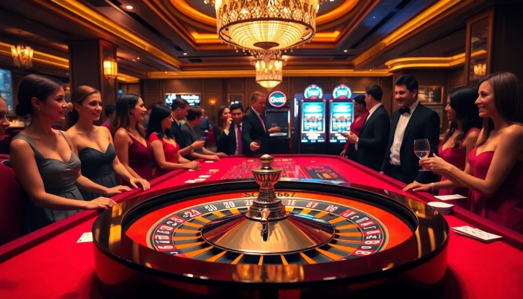 SODO66 players enjoying a thrilling casino game at a vibrant roulette table.